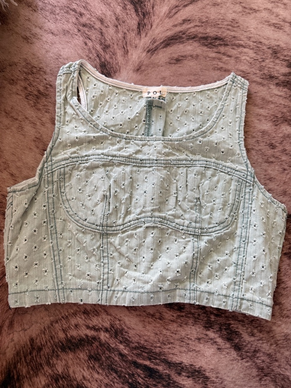 POL Eyelet Corset Crop Top in Sage